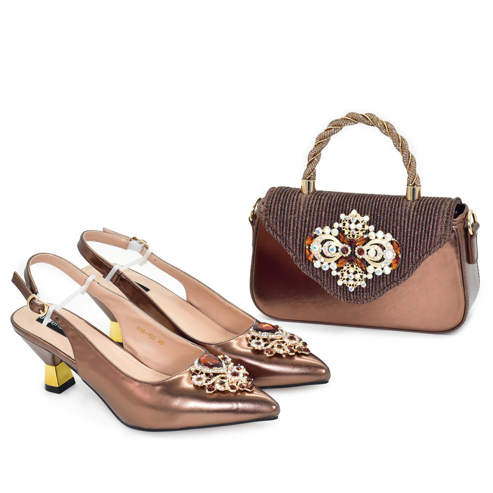 Rhinestone Bridal Pointed-Toe Sandal & Bag Set — back view