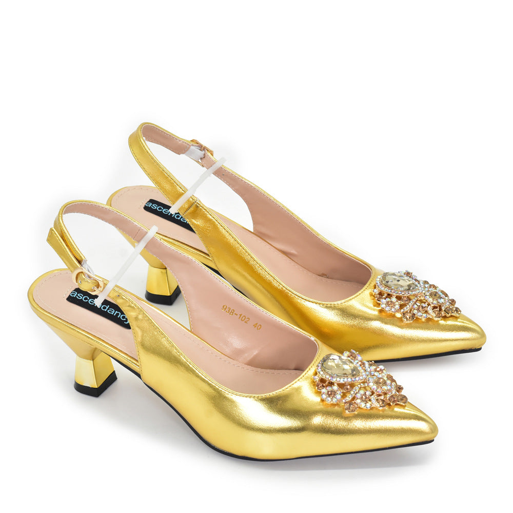 Rhinestone Bridal Pointed-Toe Sandal & Bag Set — side view