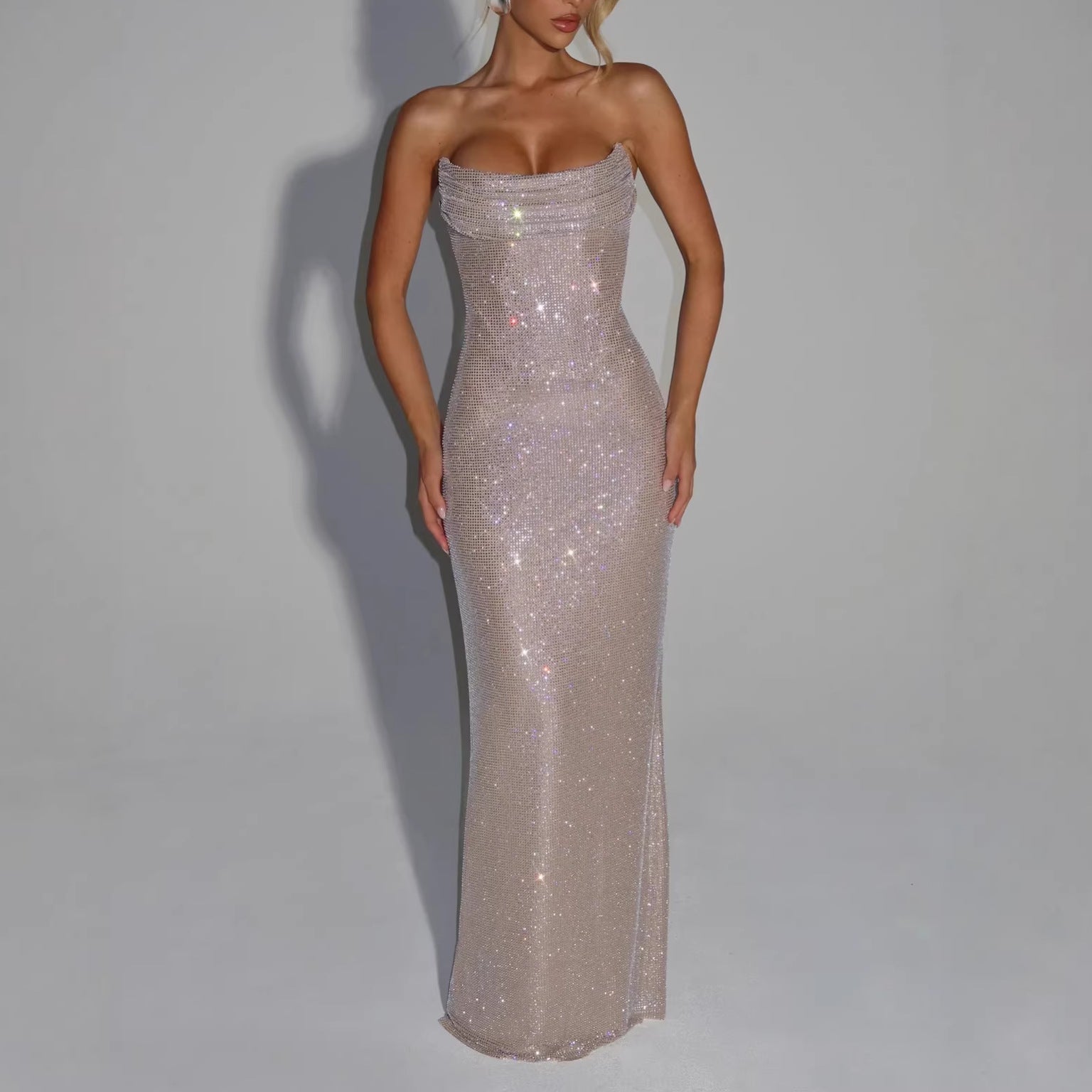 Rosamund Rhinestone Embellished Strapless Column Gown - additional view 4
