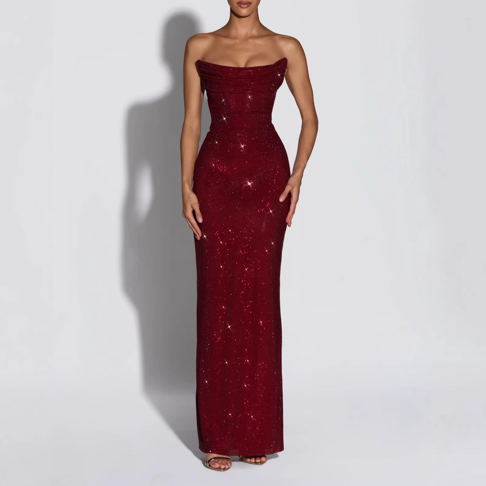 Rosamund Rhinestone Embellished Strapless Column Gown - additional view 6