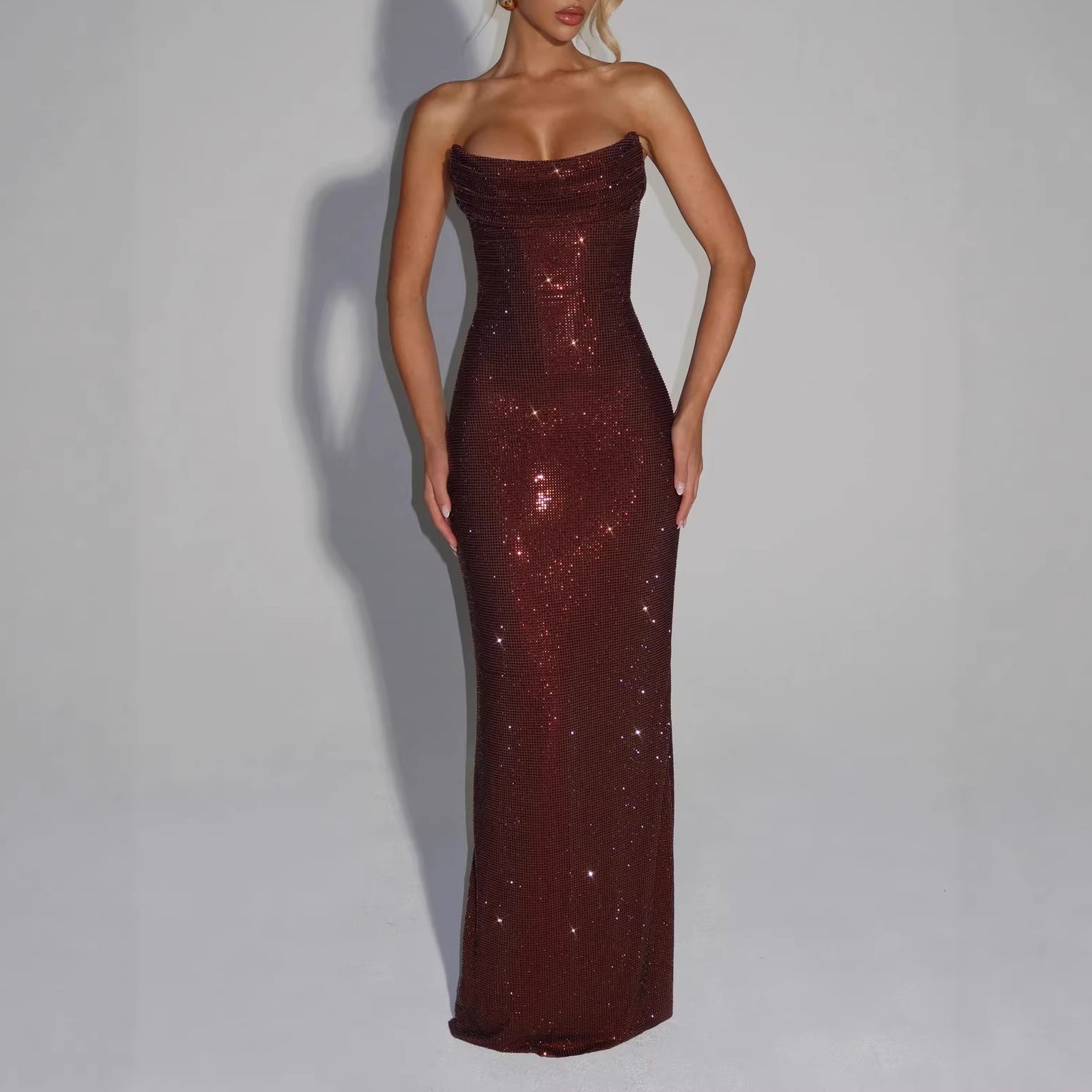 Rosamund Rhinestone Embellished Strapless Column Gown - additional view 7