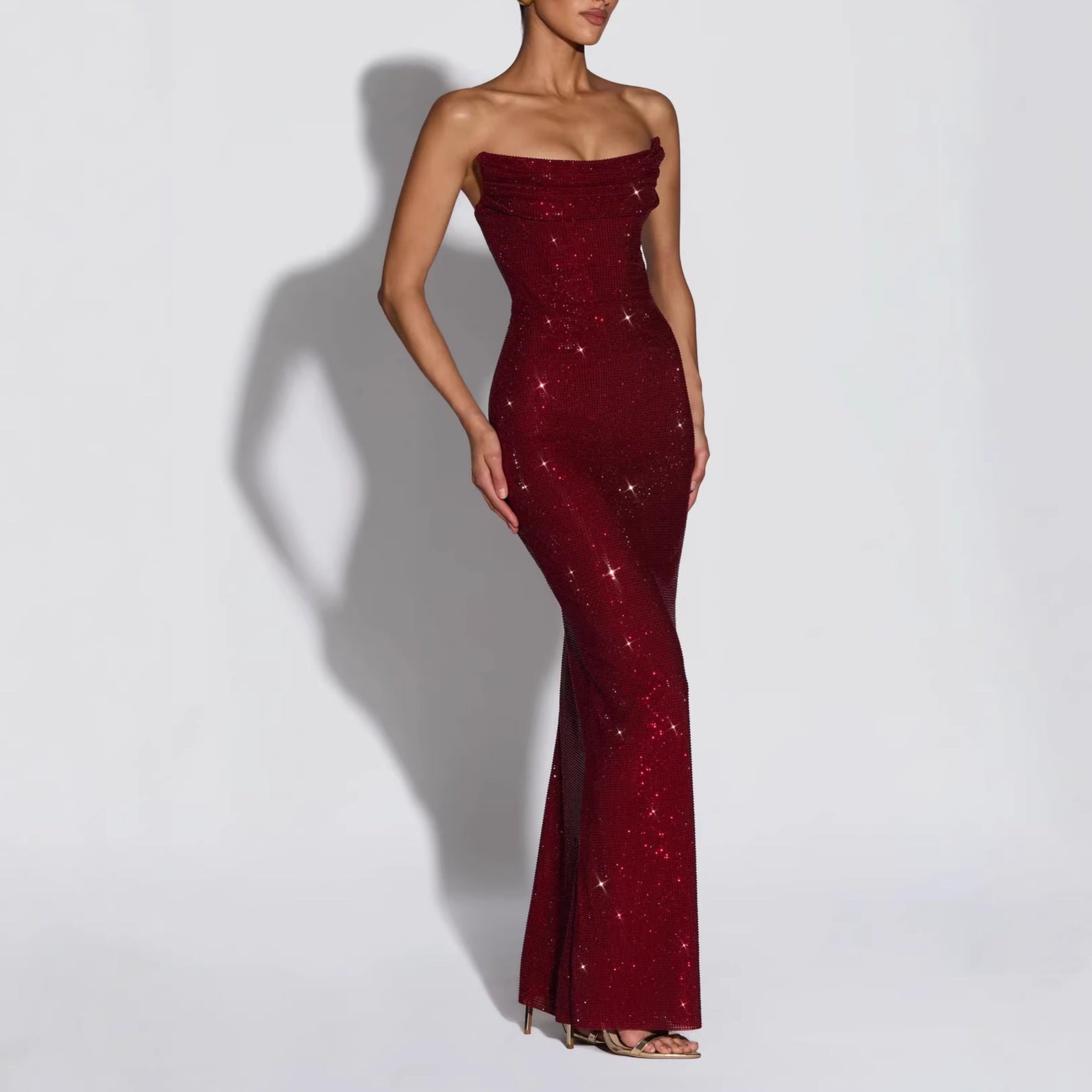 Rosamund Rhinestone Embellished Strapless Column Gown - detail view