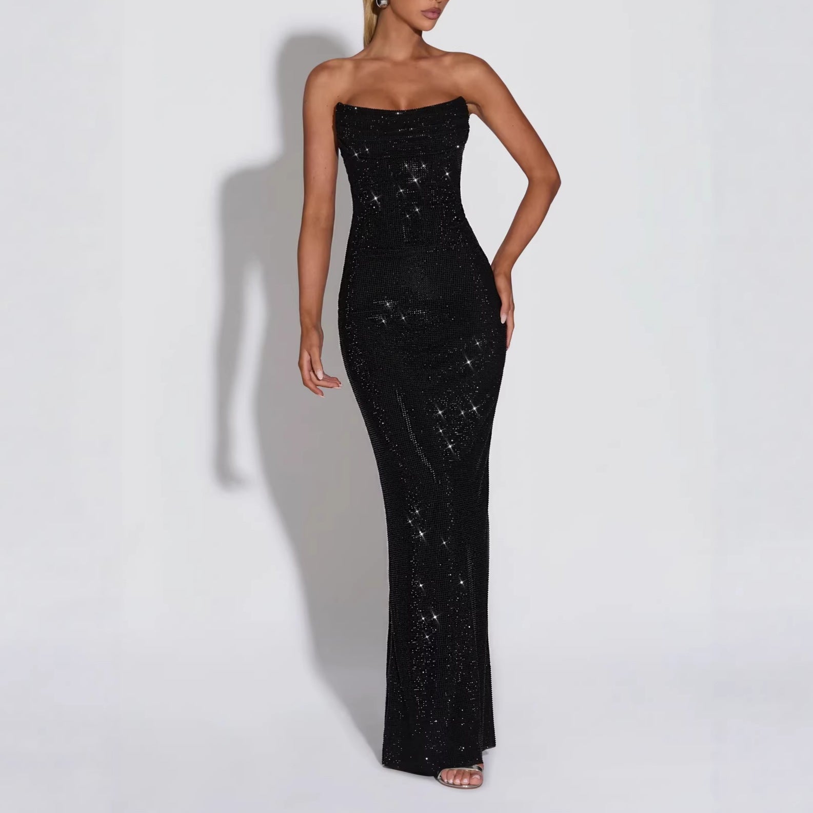 Rosamund Rhinestone Embellished Strapless Column Gown - front view