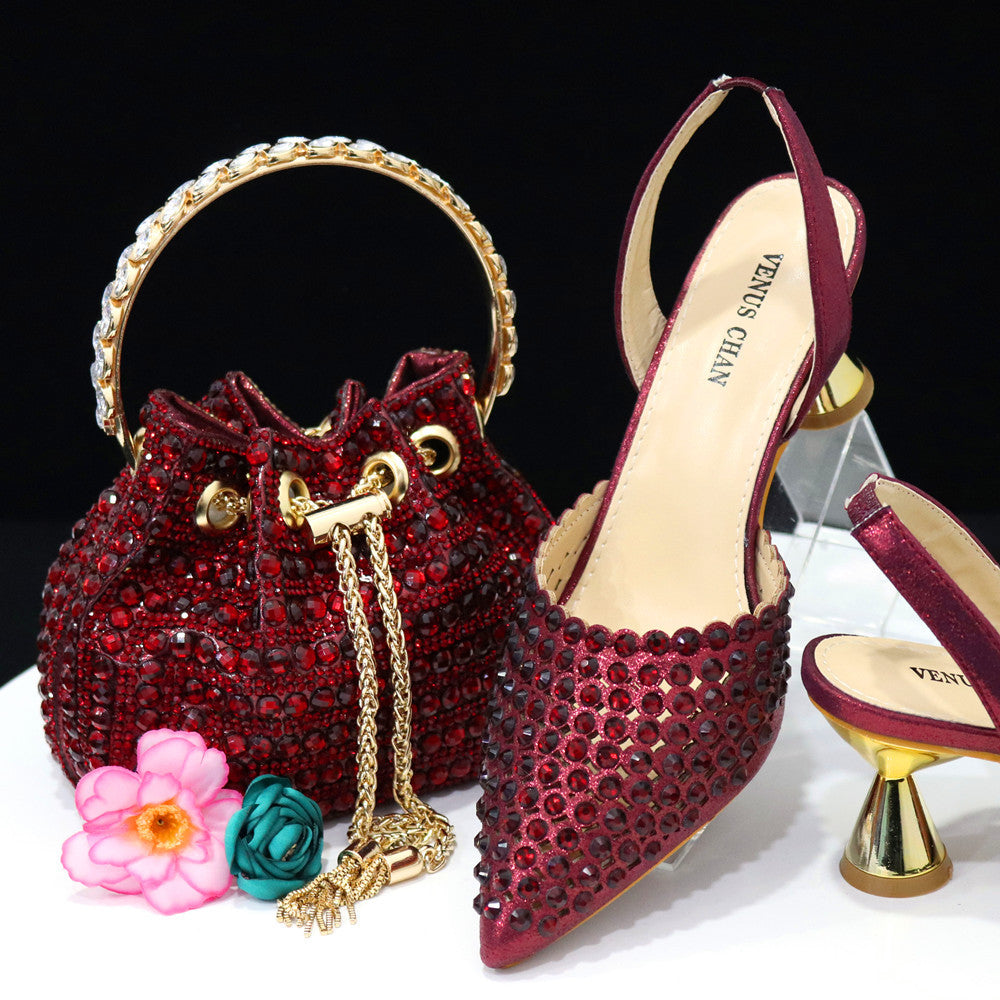 Rosé Crystal Heel & Bag Set — front view