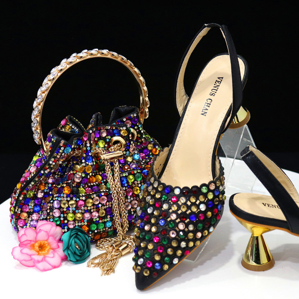Rosé Crystal Heel & Bag Set — full length