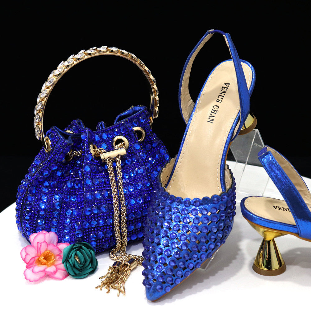 Rosé Crystal Heel & Bag Set — fabric and detail
