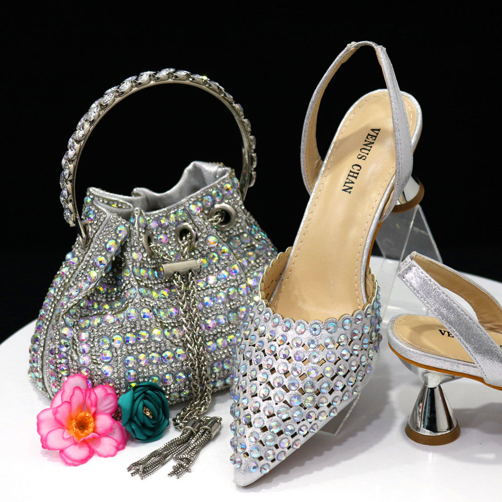 Rosé Crystal Heel & Bag Set — side view