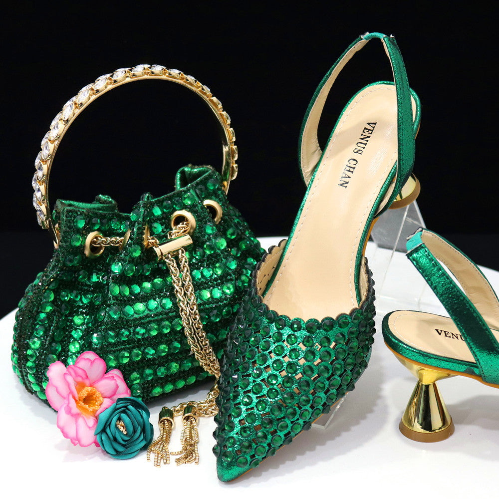 Rosé Crystal Heel & Bag Set — close-up detail