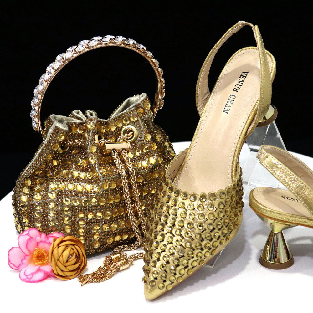 Rosé Crystal Heel & Bag Set — model wearing