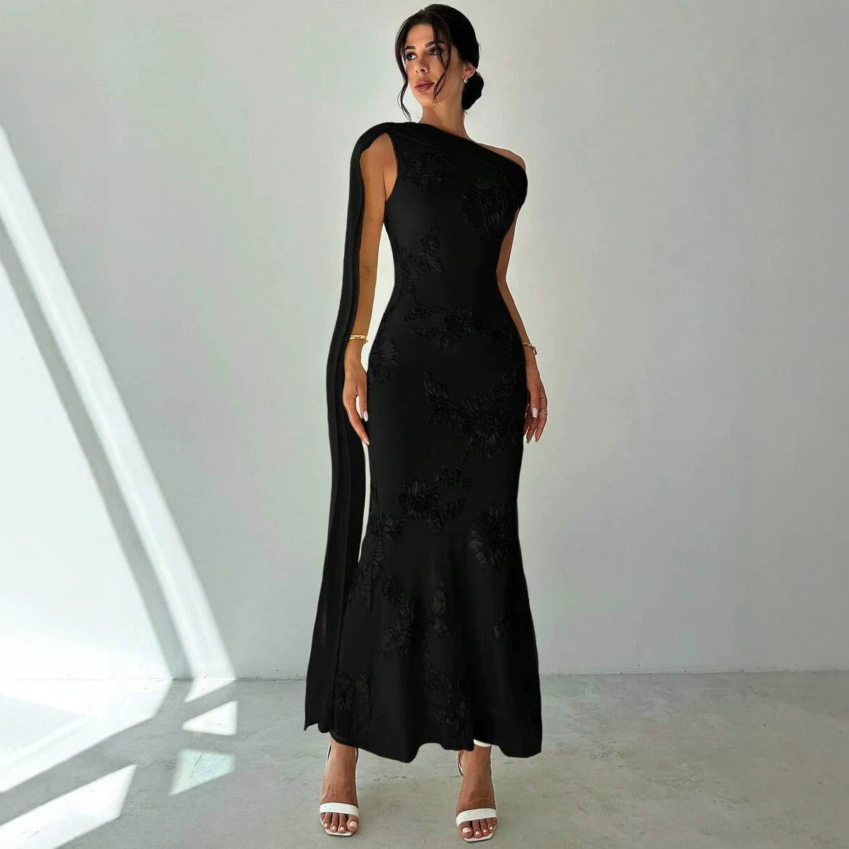 Sancia 3D Floral One-Shoulder Streamer Maxi Dress - additional view 4