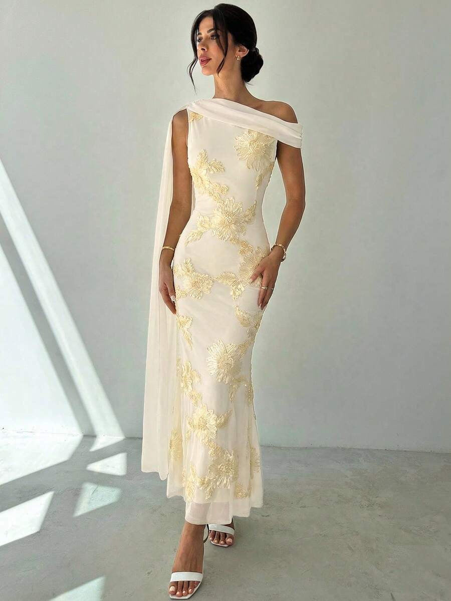Sancia 3D Floral One-Shoulder Streamer Maxi Dress - additional view 6