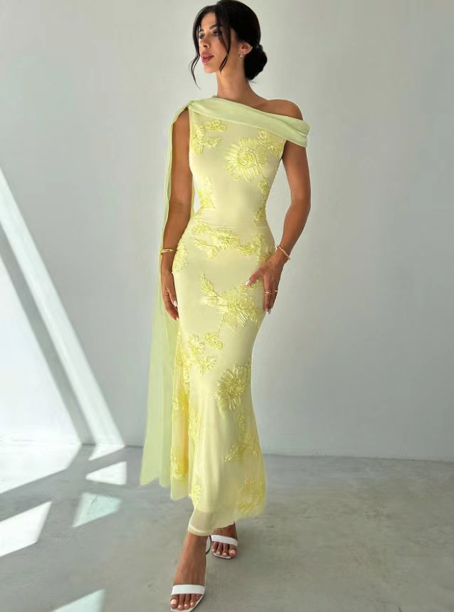 Sancia 3D Floral One-Shoulder Streamer Maxi Dress - additional view 7