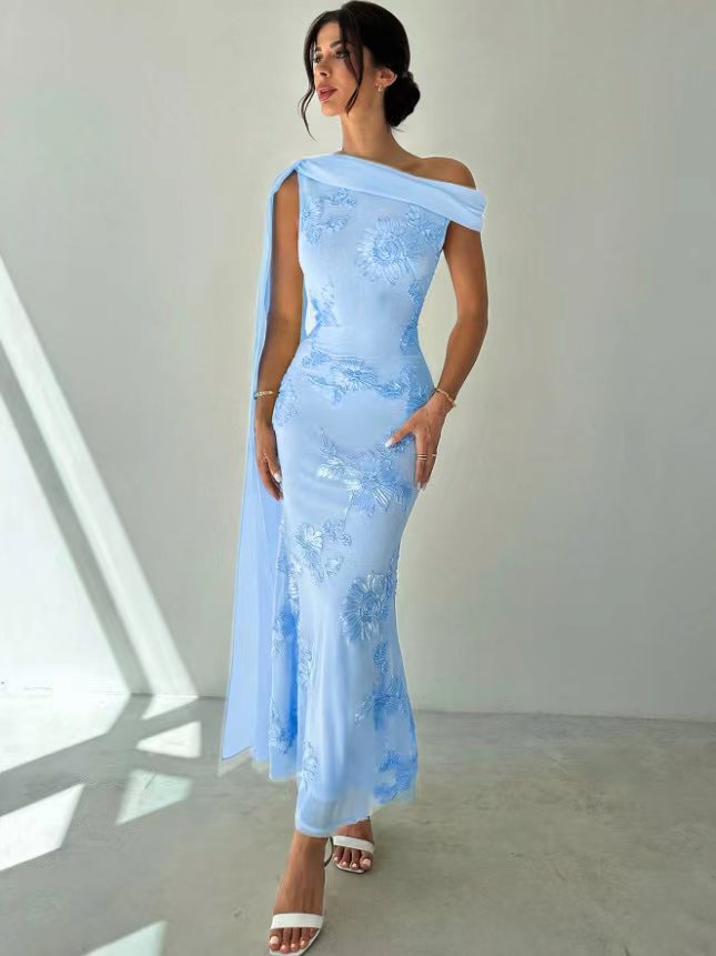 Sancia 3D Floral One-Shoulder Streamer Maxi Dress - additional view 8