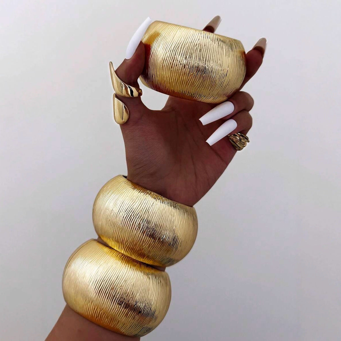 Sculpted Chunky Gold Cuff Bracelet — front view