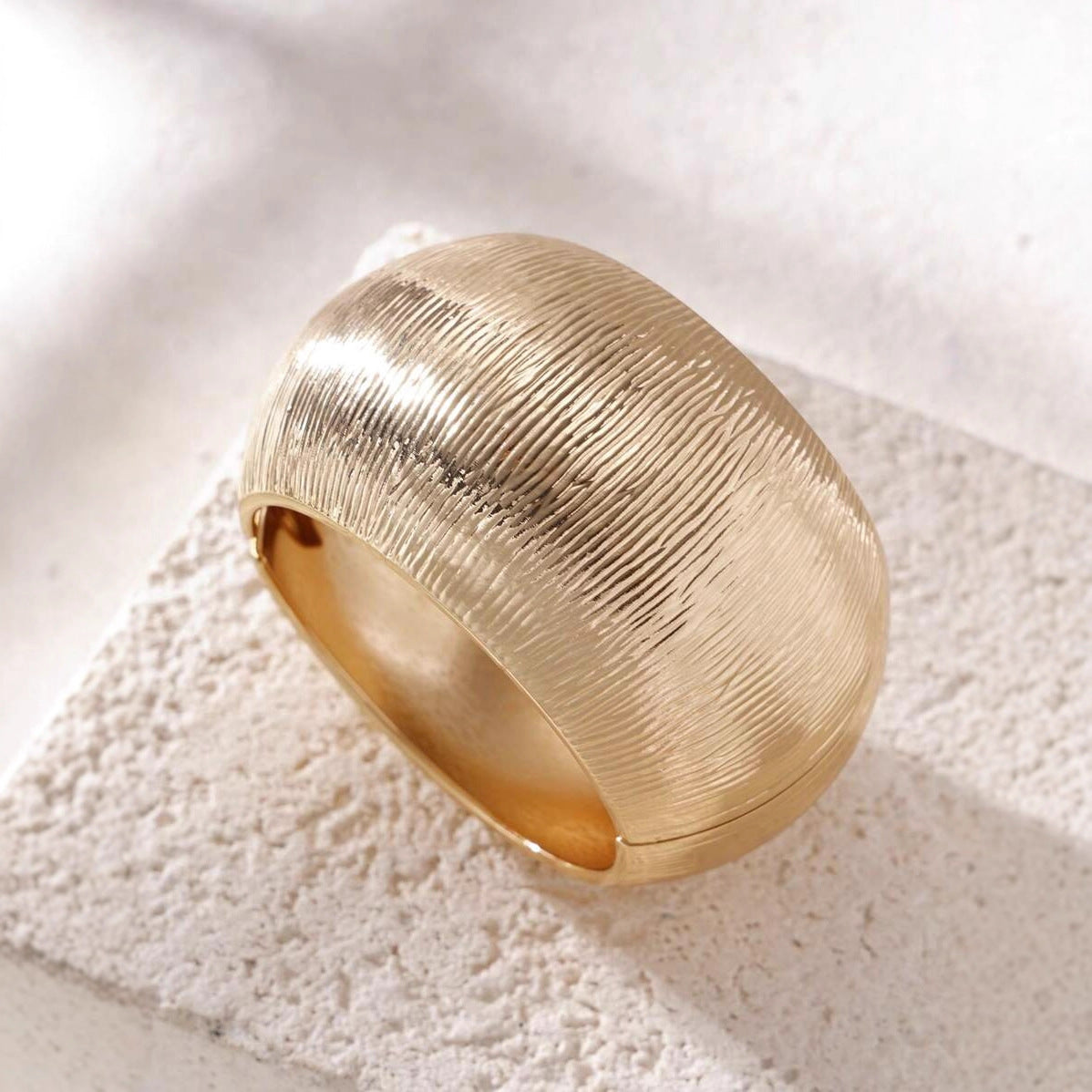 Sculpted Chunky Gold Cuff Bracelet — full length