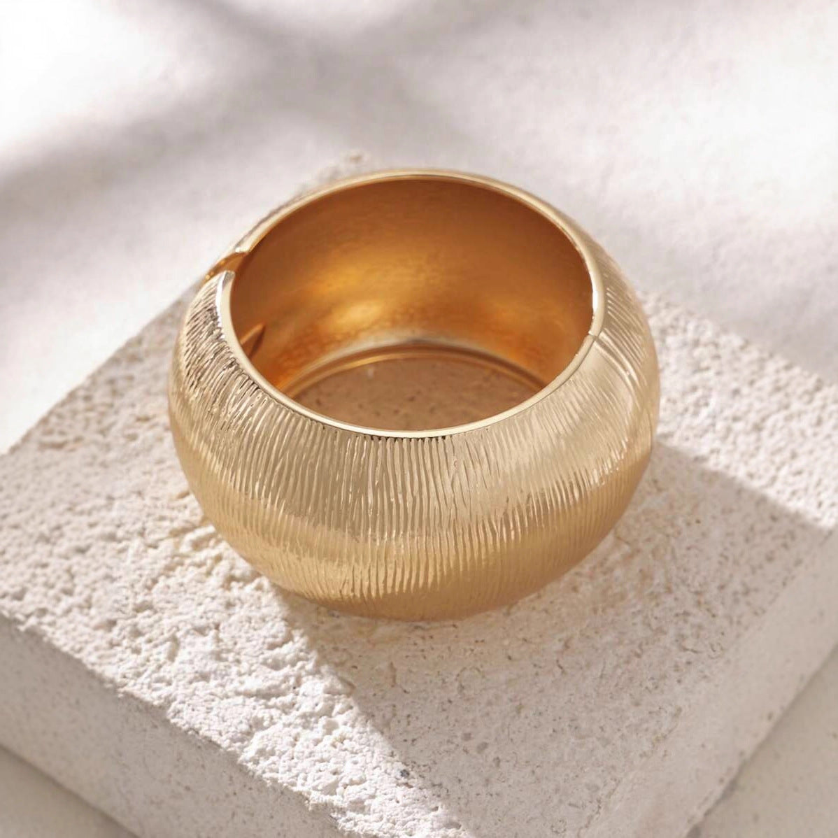 Sculpted Chunky Gold Cuff Bracelet — side view