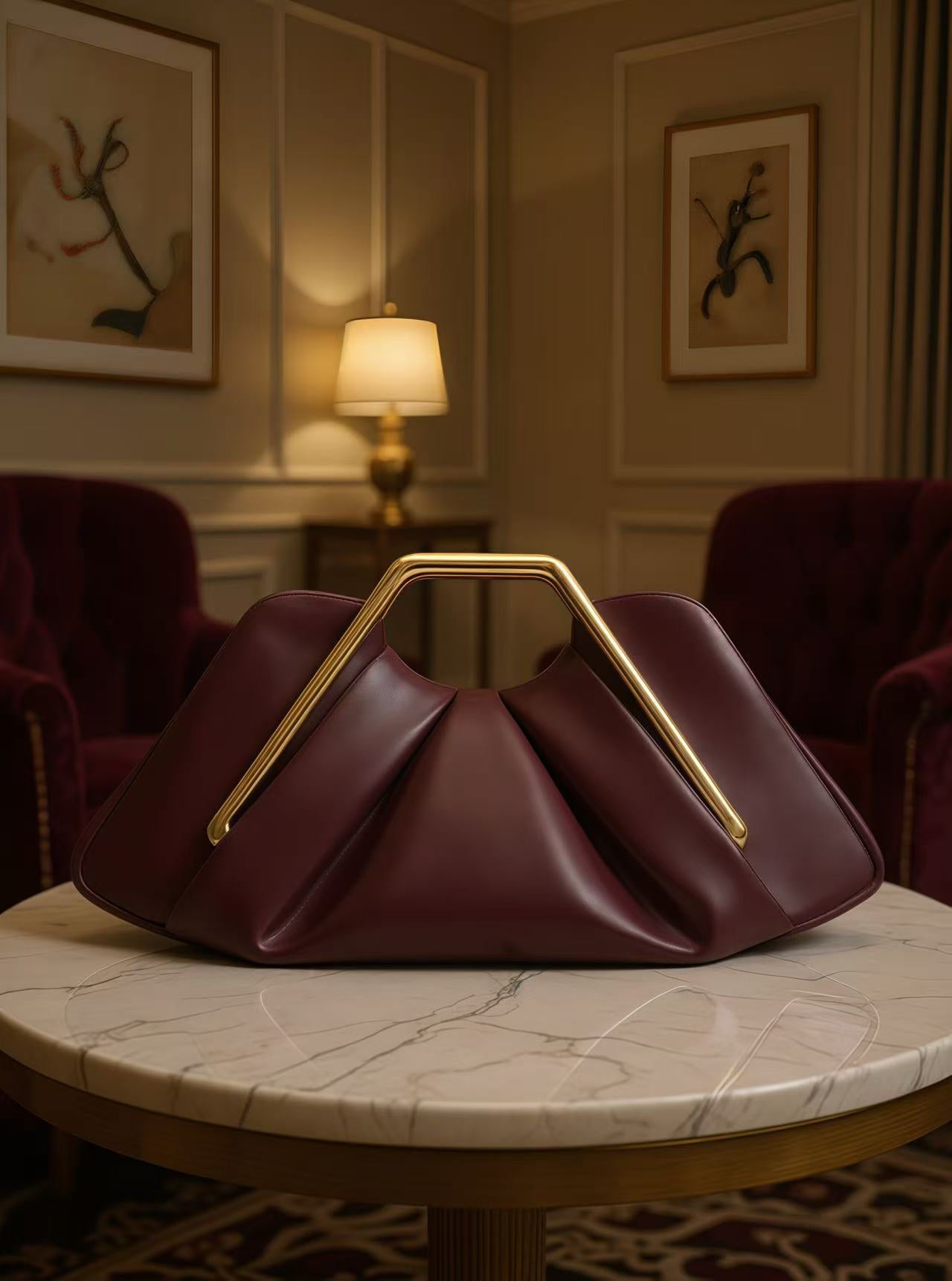 Sculptural Soft Leather Cloud Clutch — front view