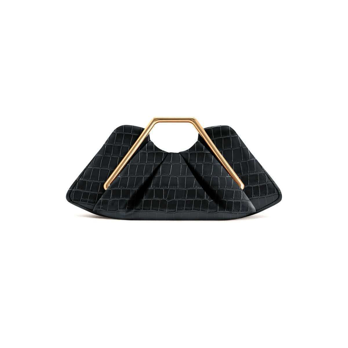 Sculptural Soft Leather Cloud Clutch — neckline detail