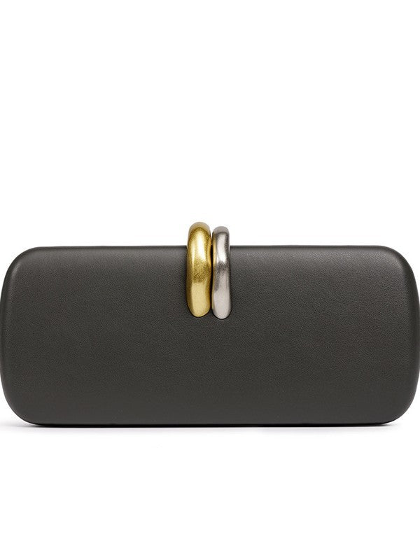 Sculptural Two-Tone Clasp Evening Clutch — front view