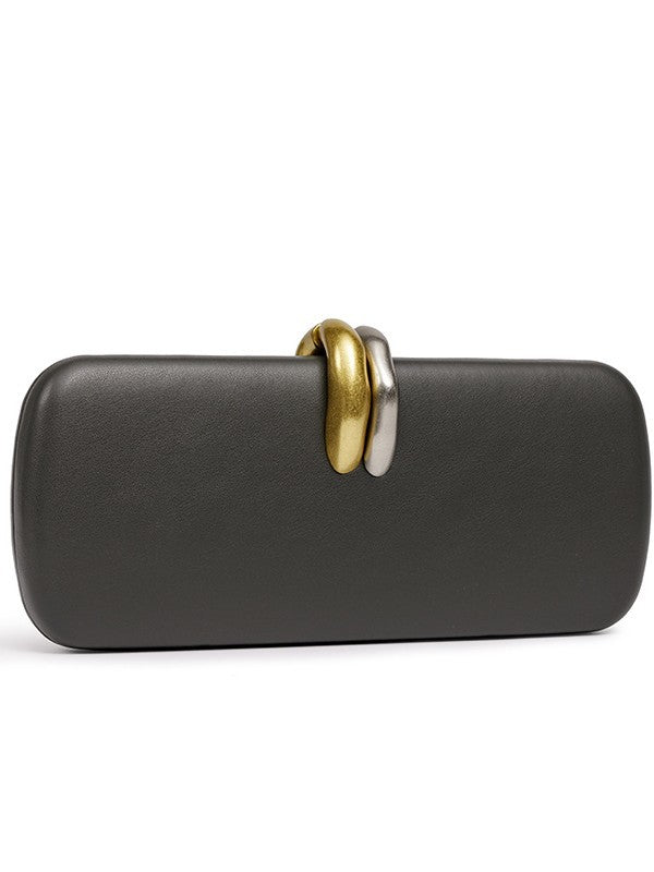 Sculptural Two-Tone Clasp Evening Clutch — full length