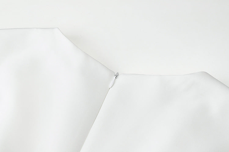 Sexy White V-Neck Dinner Dress — neckline detail
