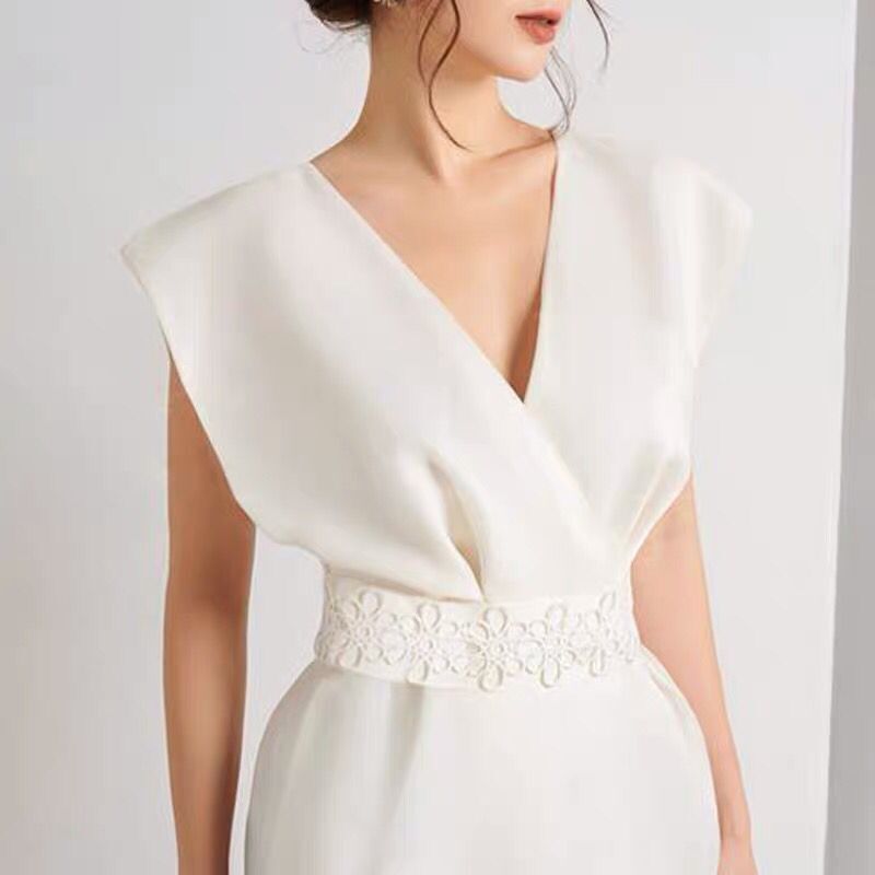 Sexy White V-Neck Dinner Dress — styled look