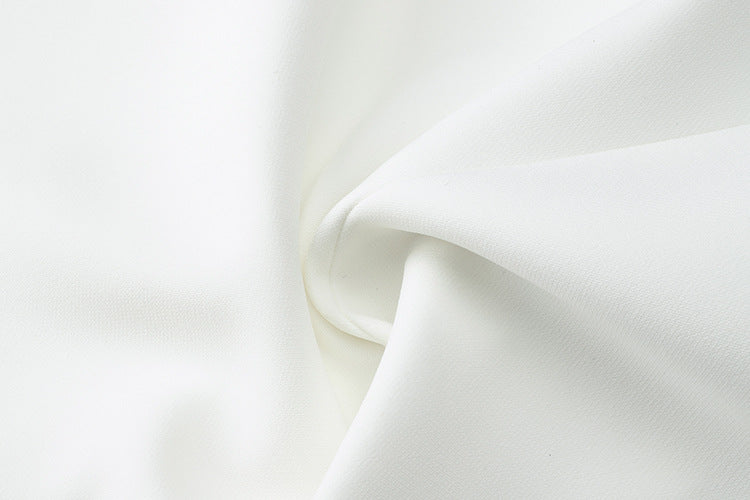 Sexy White V-Neck Dinner Dress — close-up detail