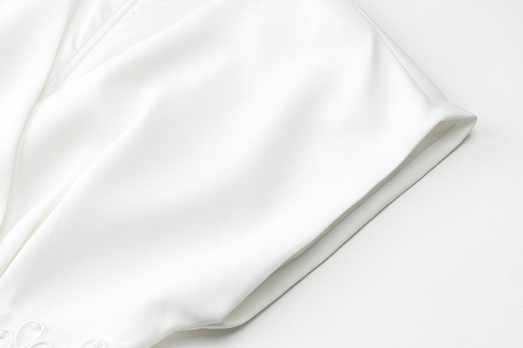 Sexy White V-Neck Dinner Dress — runway angle