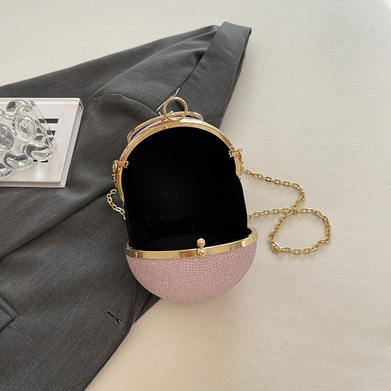 Shimmer Mini Sphere Chain Bag — fabric and detail