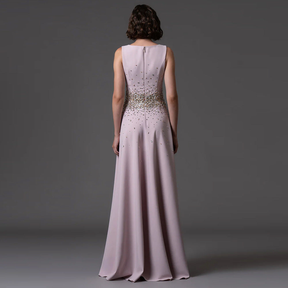 Sleeveless Beaded Crystal Evening Gown — full length