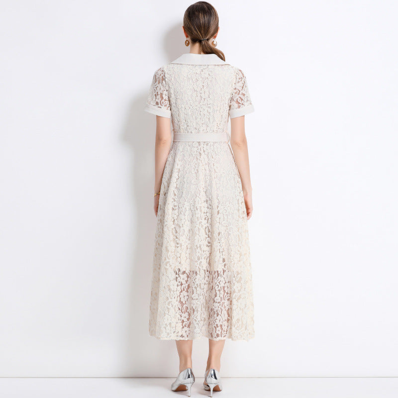 Solange Blue Lace Maxi Dress — fabric and detail