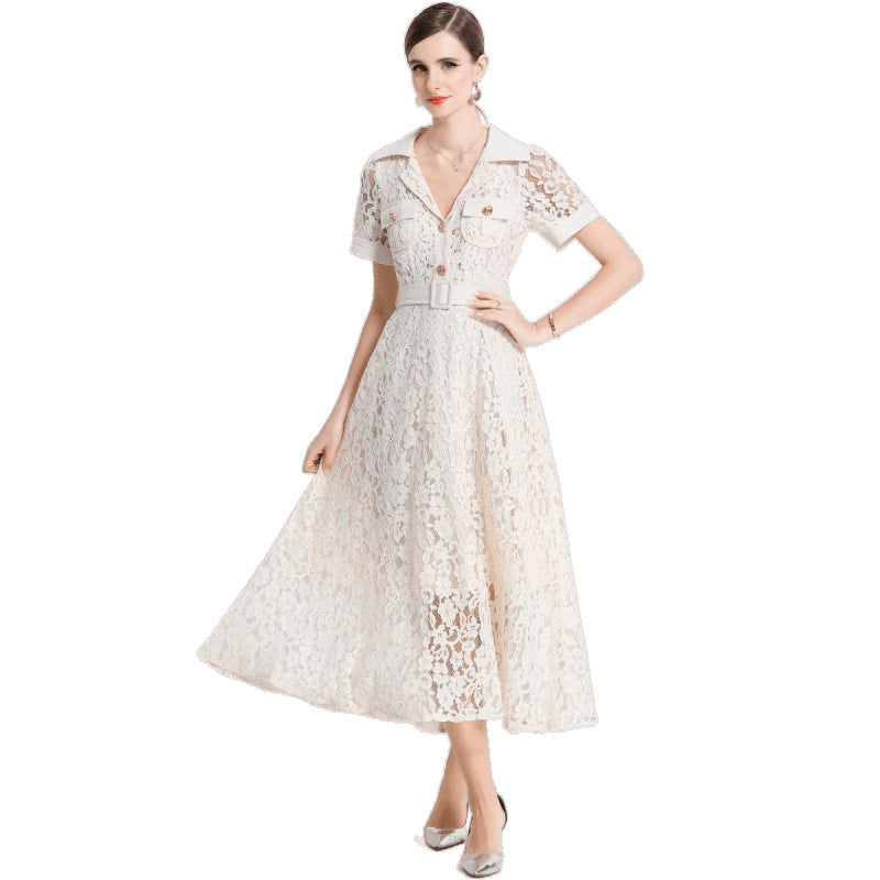 Solange Blue Lace Maxi Dress — back view