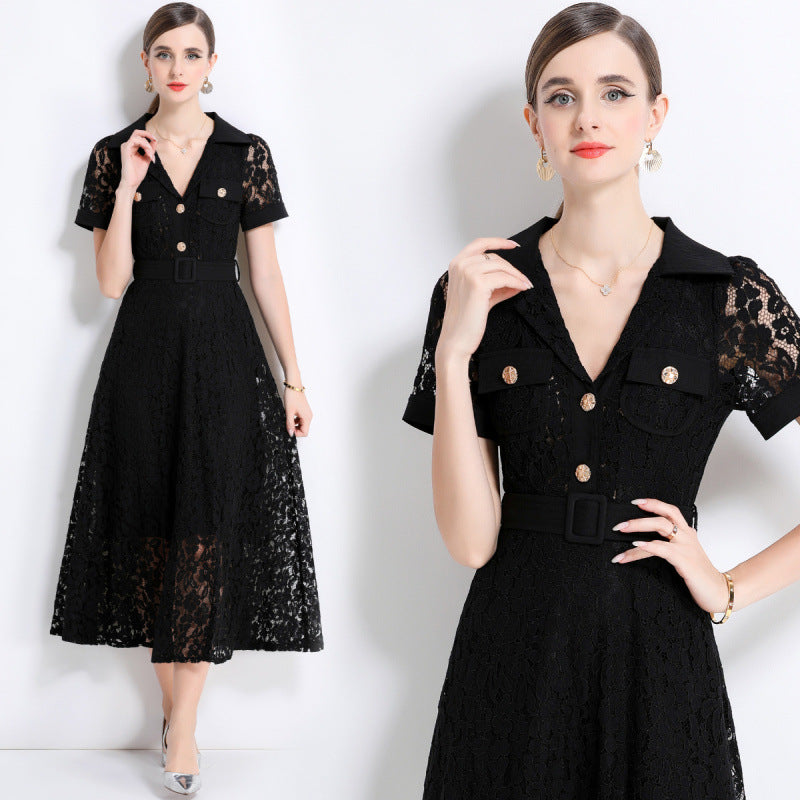 Solange Blue Lace Maxi Dress — side view