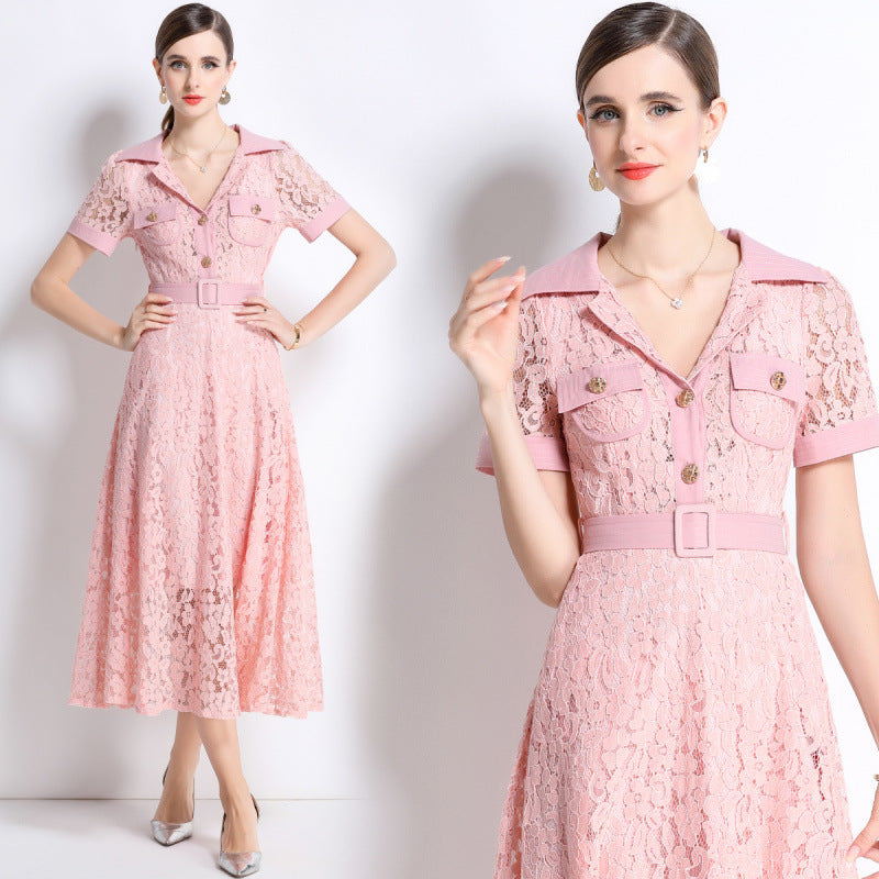 Solange Blue Lace Maxi Dress — runway angle
