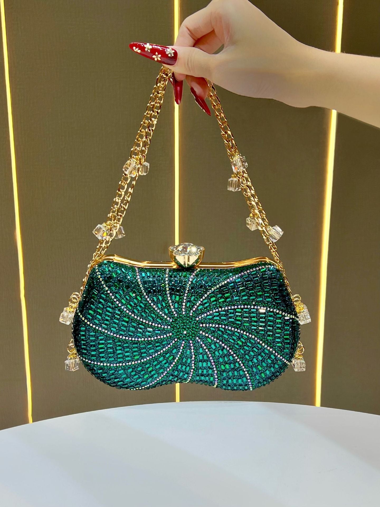 Sparkling Italian-Inspired Rhinestone Evening Clutch — front view