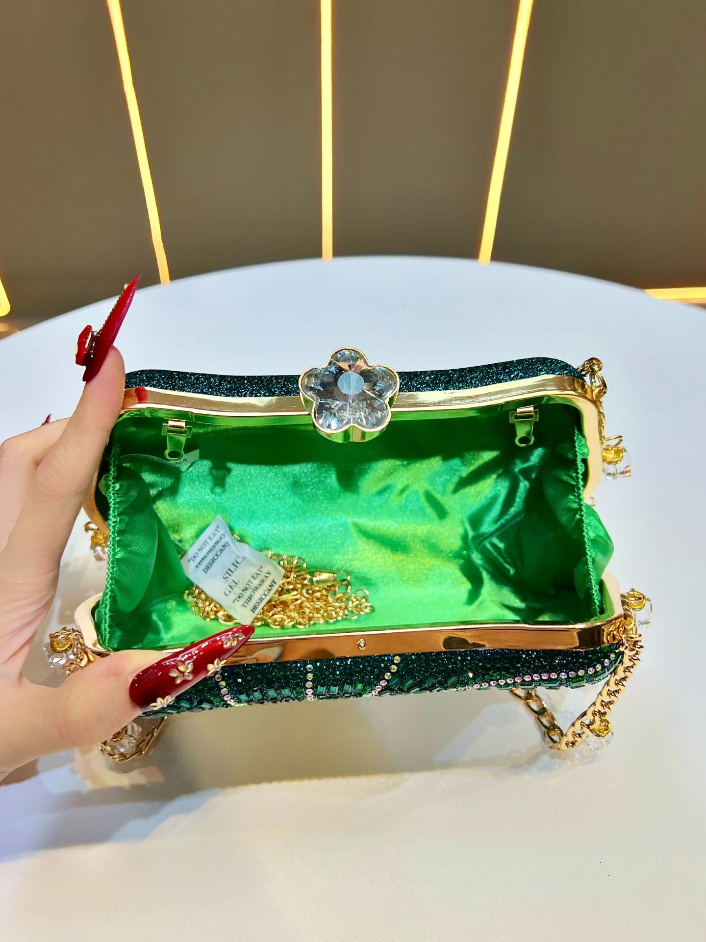 Sparkling Italian-Inspired Rhinestone Evening Clutch — styled look
