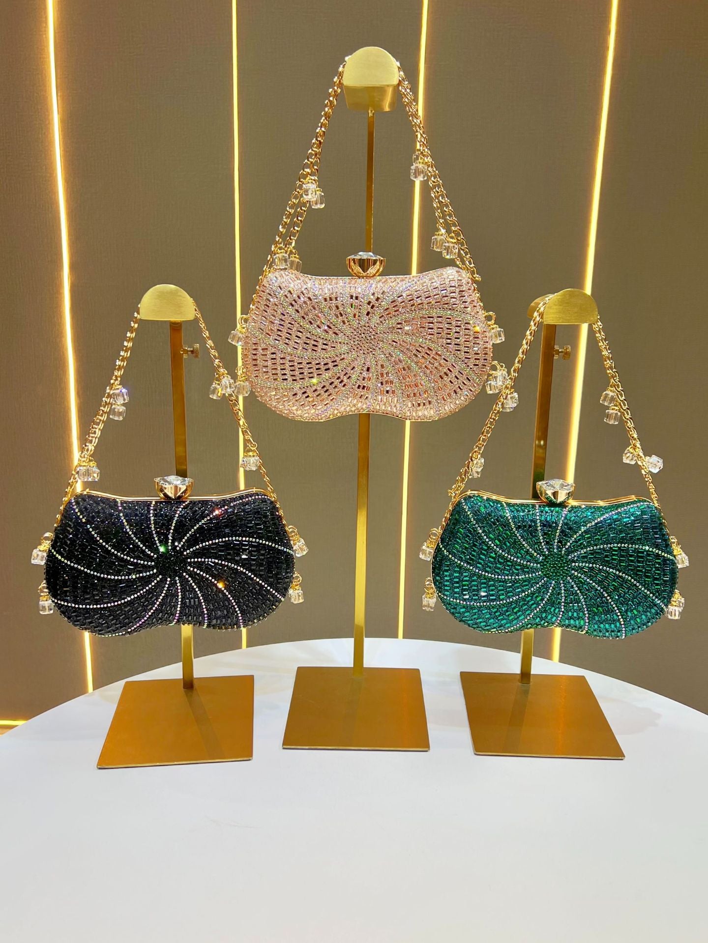 Sparkling Italian-Inspired Rhinestone Evening Clutch — fabric and detail