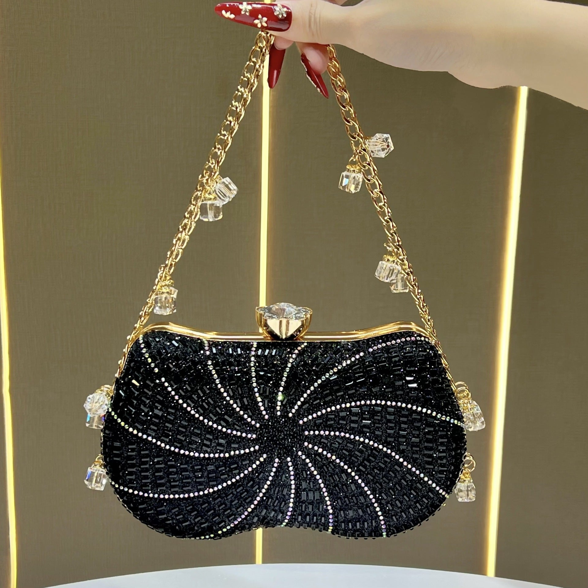 Sparkling Italian-Inspired Rhinestone Evening Clutch — close-up detail