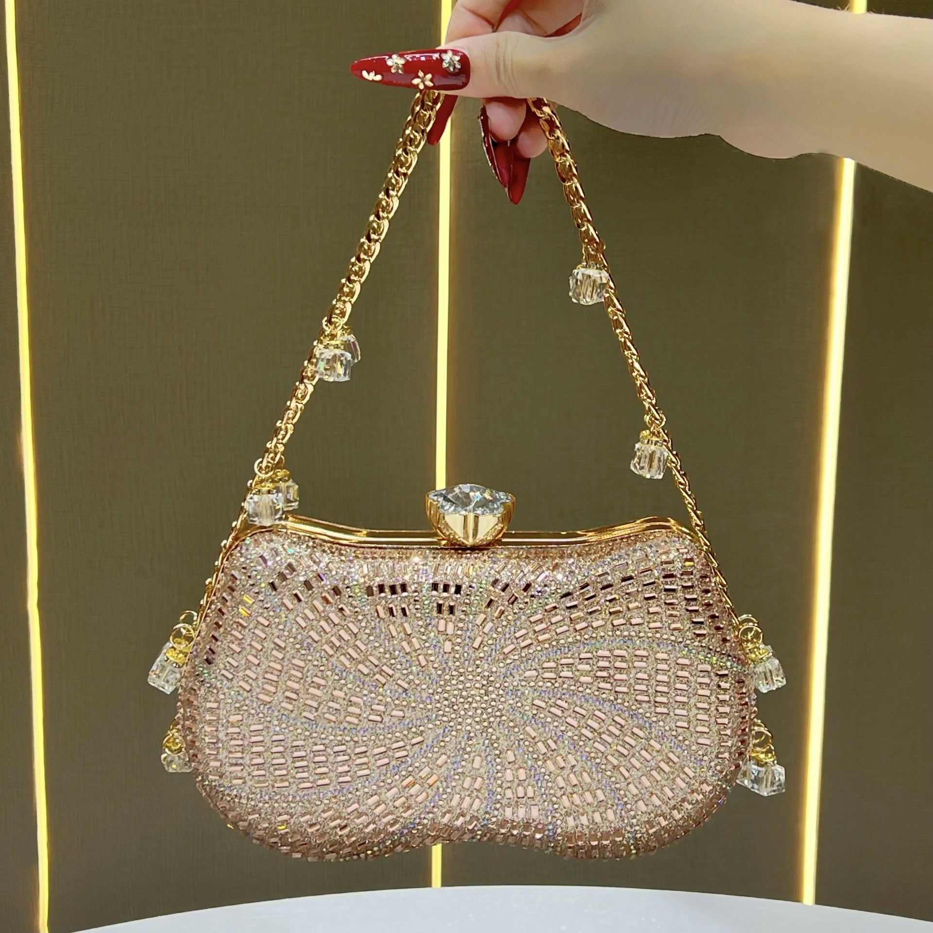Sparkling Italian-Inspired Rhinestone Evening Clutch — model wearing