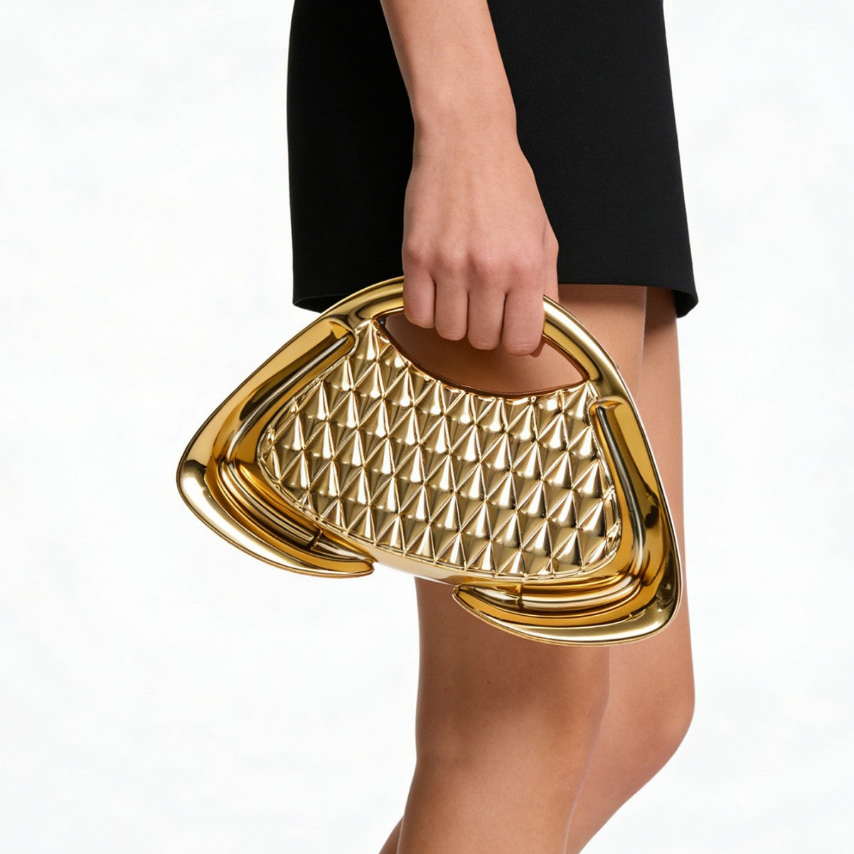 Quilted Metallic Sculpted Clutch — front view