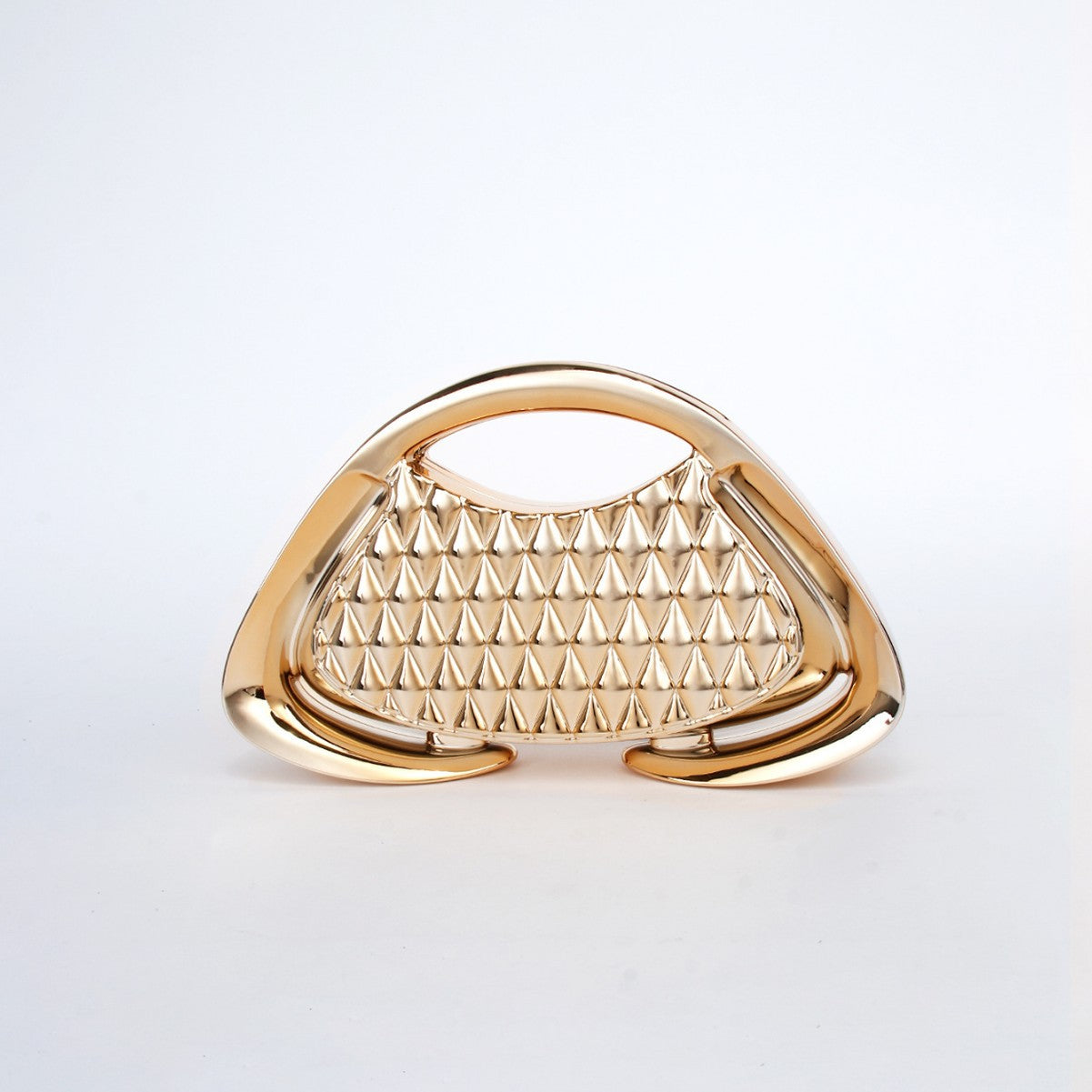 Quilted Metallic Sculpted Clutch — close-up detail