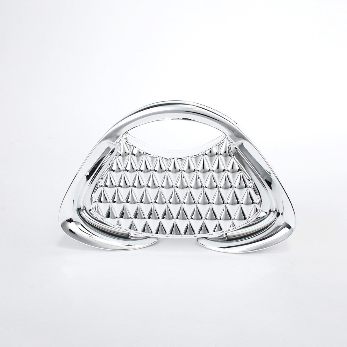 Quilted Metallic Sculpted Clutch — model wearing