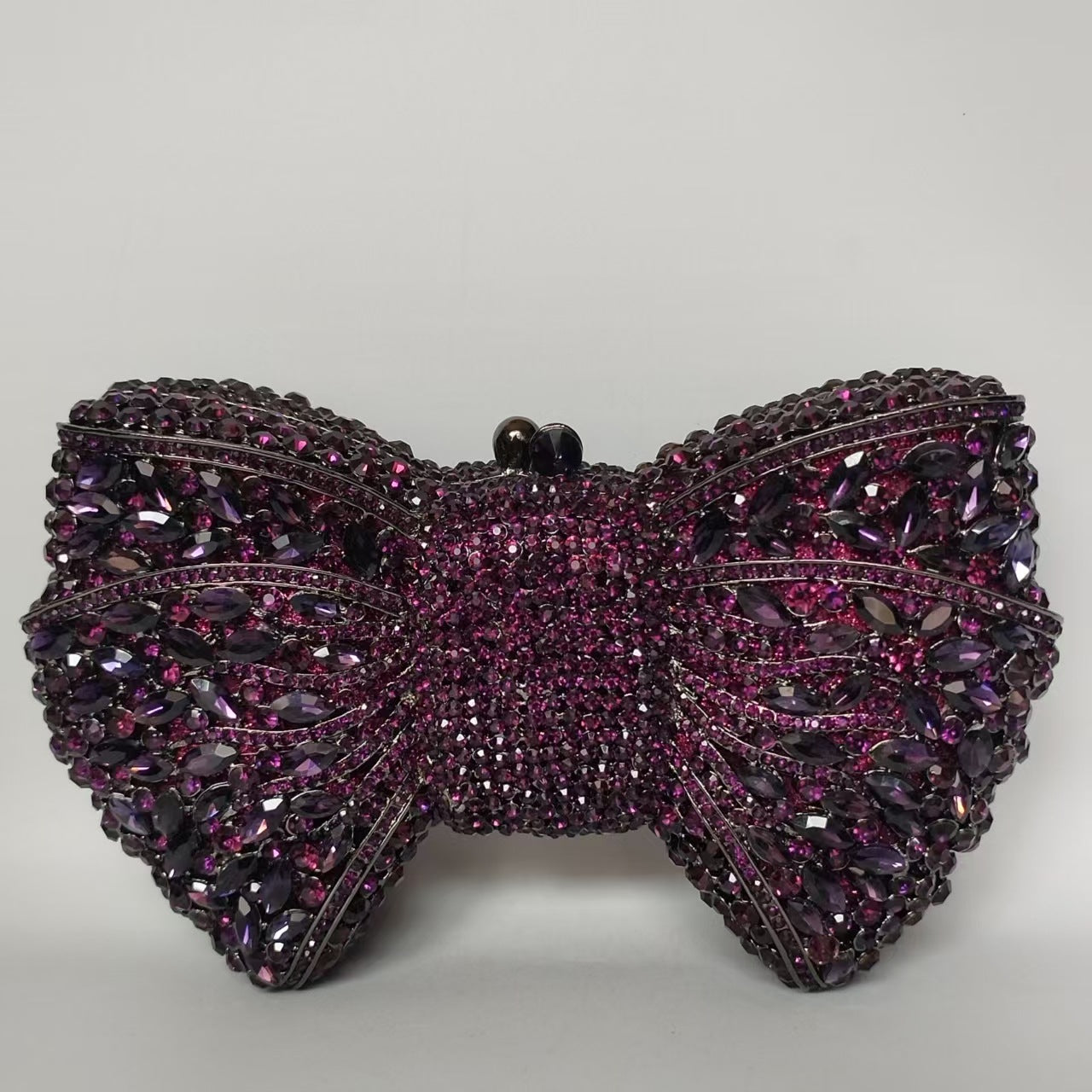 Rhinestone Bow Crystal Wedding Clutch — front view