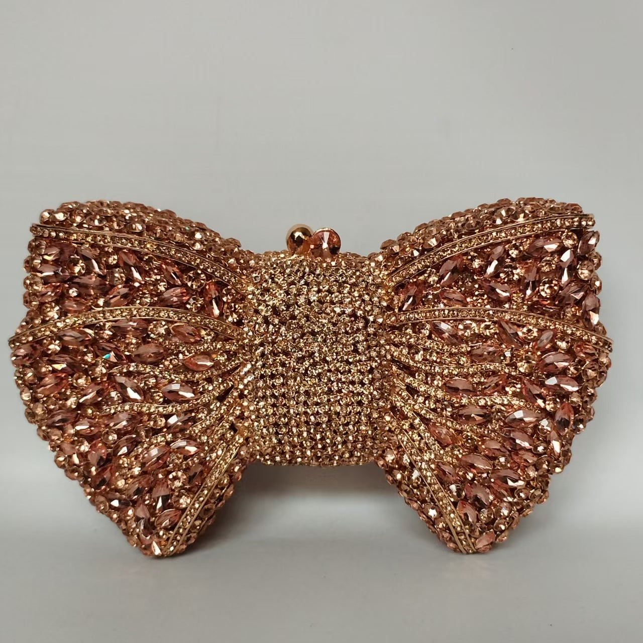 Rhinestone Bow Crystal Wedding Clutch — hem detail