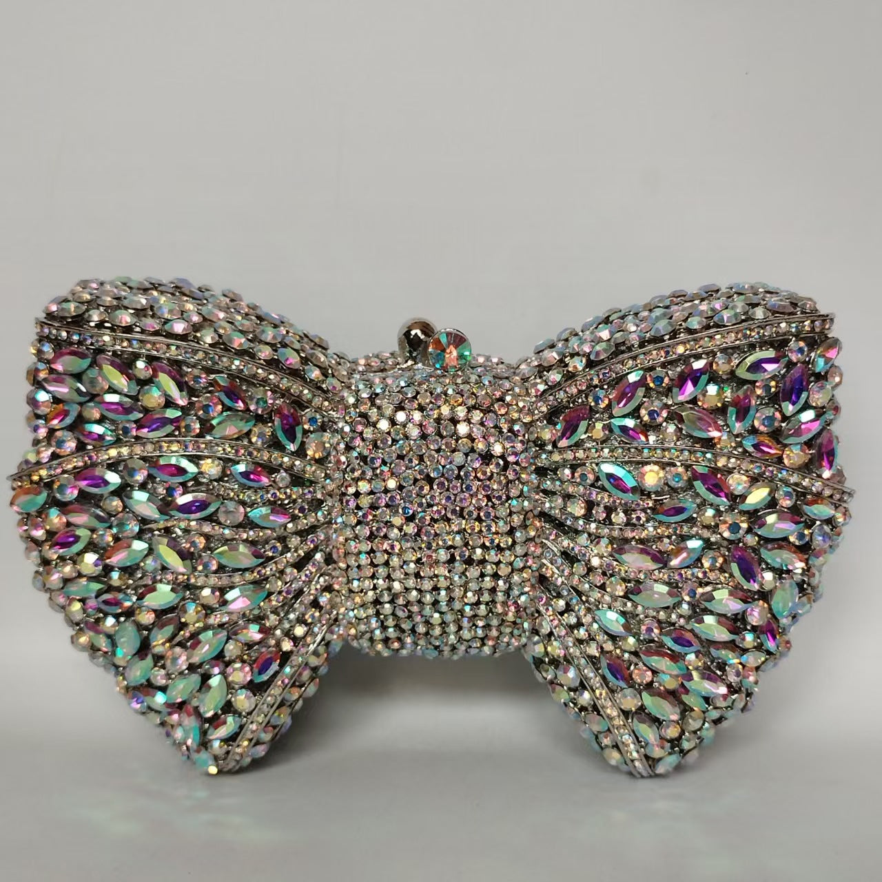 Rhinestone Bow Crystal Wedding Clutch — fabric and detail