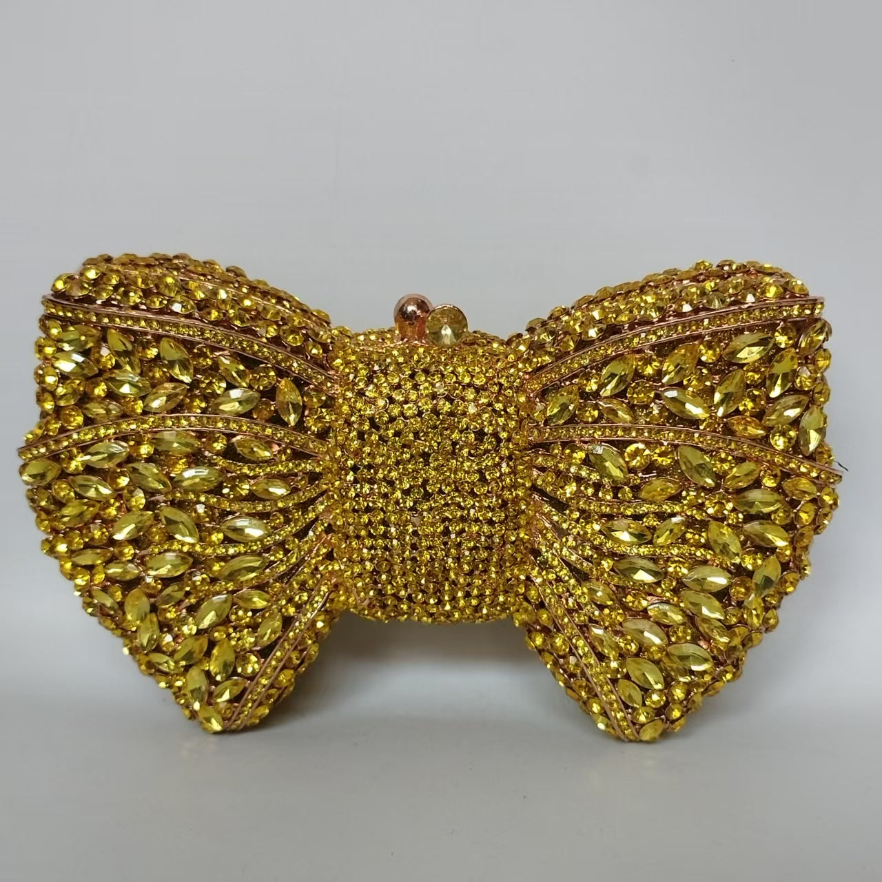 Rhinestone Bow Crystal Wedding Clutch — runway angle