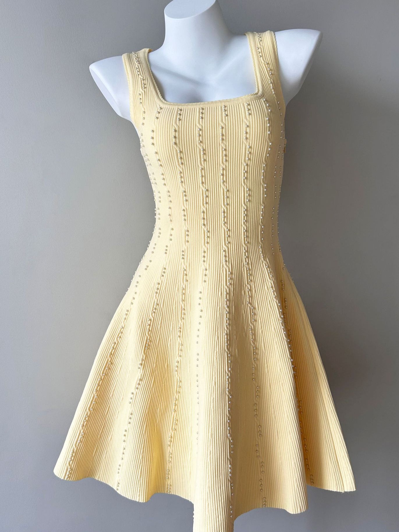 Spring 2026 New French Fashion Imitation Diamond Decoration Vertical Texture Waist A-Line Skirt Slip Dress — front view