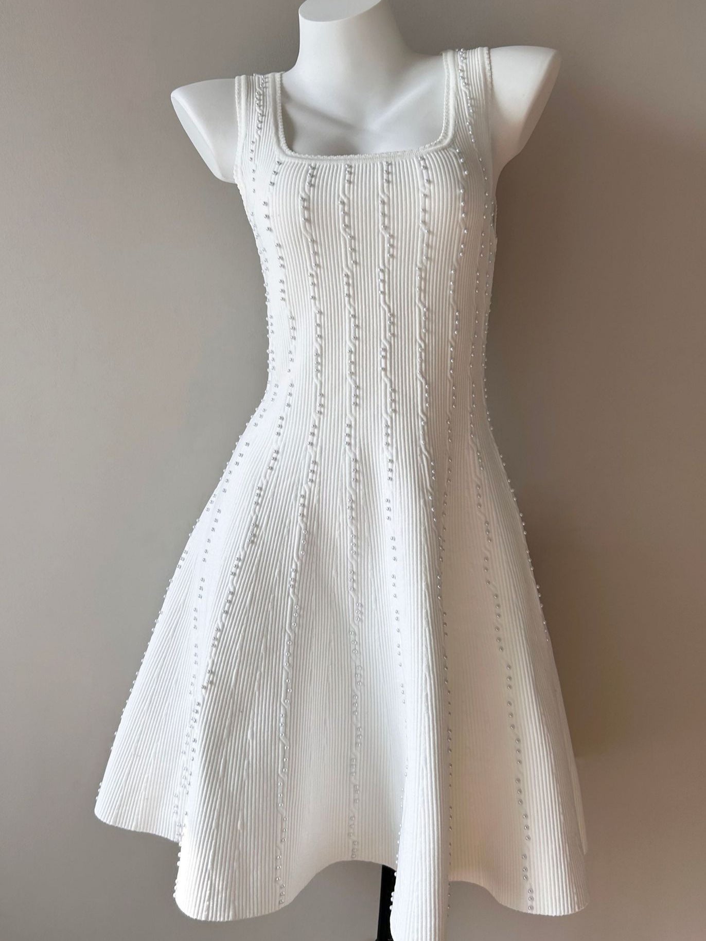 Spring 2026 New French Fashion Imitation Diamond Decoration Vertical Texture Waist A-Line Skirt Slip Dress — full length
