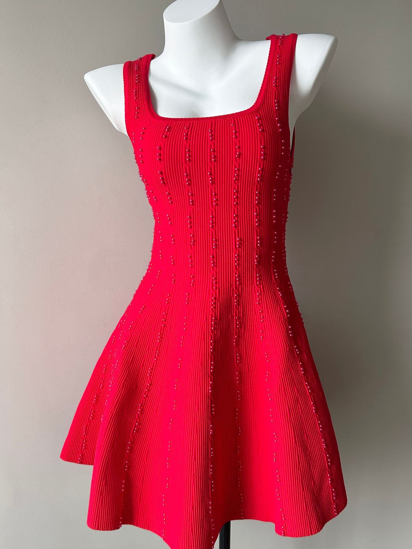 Spring 2026 New French Fashion Imitation Diamond Decoration Vertical Texture Waist A-Line Skirt Slip Dress — back view