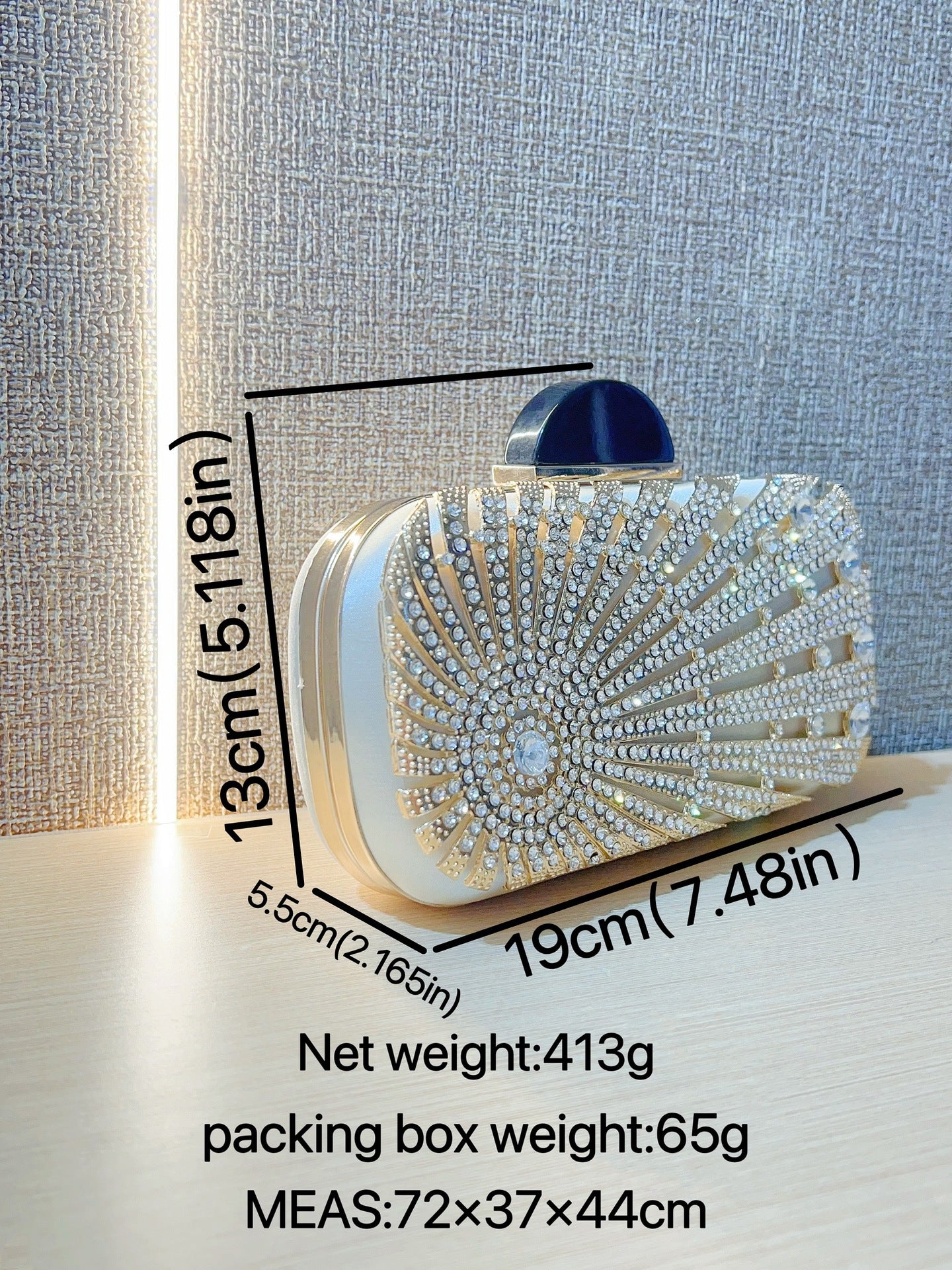 Sunburst Crystal Embellished Box Clutch — back view